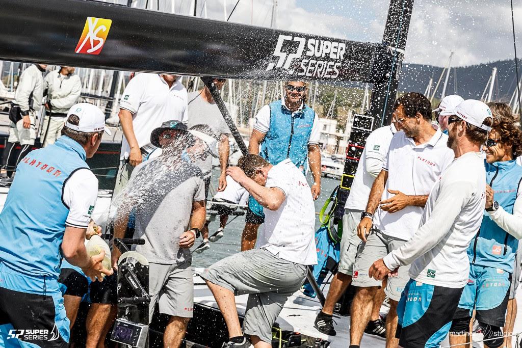 A moment of jubilation onboard Platoon upon arriving to the docks - 2017 Rolex TP52 World Championship photo copyright Martinez Studio/52 Super Series taken at  and featuring the  class