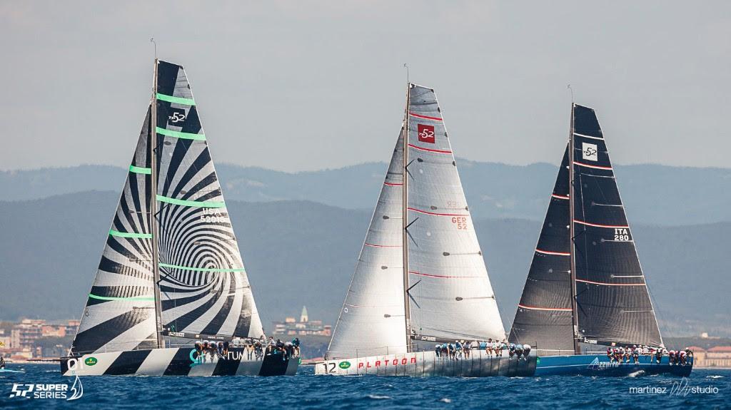 The three regatta leaders – Quantum Racing (2nd), Platoon (1st) and Azzurra (3rd) - Rolex TP52 World Championship 2017 © Martinez Studio/52 Super Series