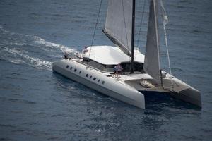 Allegra, the Nigel Irens designed 78ft catamaran at the start of the Antigua Bermuda Race. Her crew for Antigua Bermuda Race includes world speed sailing record holders Paul Larsen and Helena Darvelid from Vestas Sailrocket photo copyright Ted Martin taken at  and featuring the  class