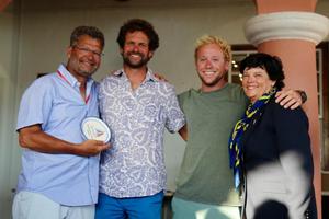 Setting a Multihull record for the race, the crew of Allegra receive their award from RBYC Commodore, Leatrice Oatley photo copyright  Tom Clarke taken at  and featuring the  class