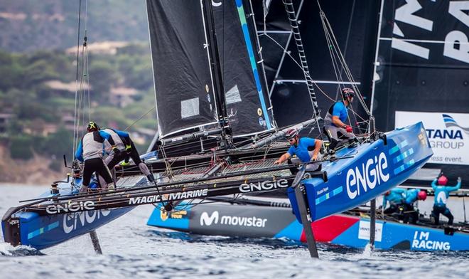 Day 3 – Team Engie flying around the race track – GC32 Villasimius Cup © Jesus Renedo / GC32 Racing Tour