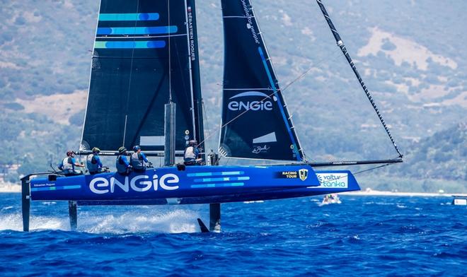 Team Engie at full pelt in practice before the GC32 Villasimius Cup © Jesus Renedo / GC32 Racing Tour