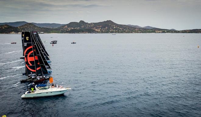 Day 3 – How about that for starting perfection. Fleet launches on the 'B' of Bang! – GC32 Villasimius Cup © Jesus Renedo / GC32 Racing Tour