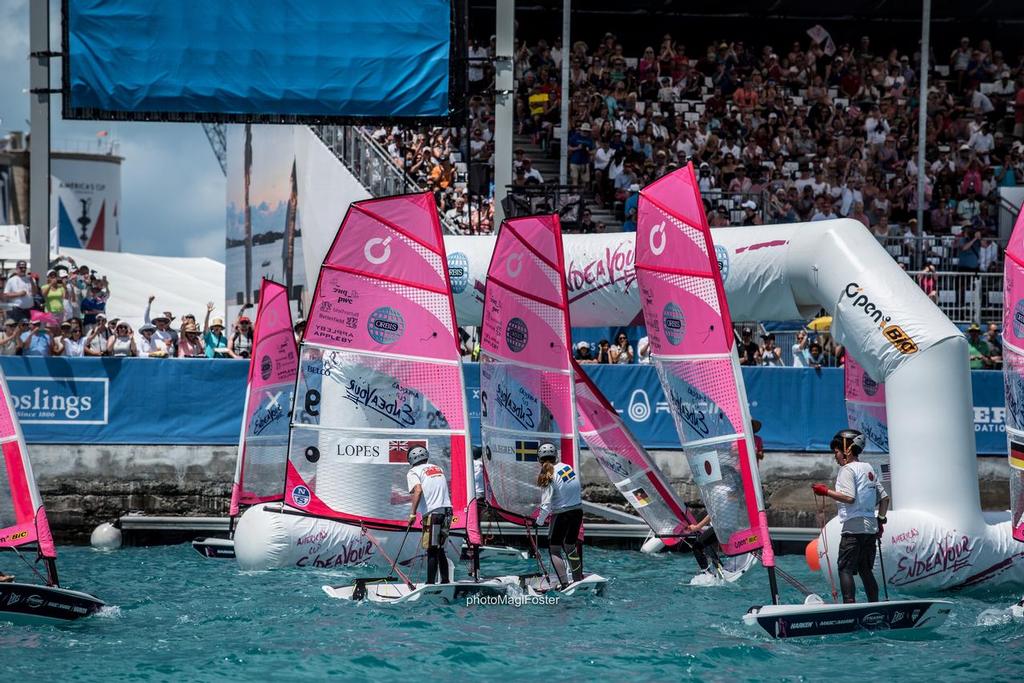 O'pen BICs at America's Cup Half Time Show with ``The Bridge of Doom`` - America's Cup Endeavour O'pen photo copyright Nevin Sayre taken at  and featuring the  class