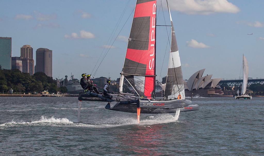 Just two on the trap for now, so it will be electric once all three are out on a 'wire'. - SuperFoiler Grand Prix ©  John Curnow