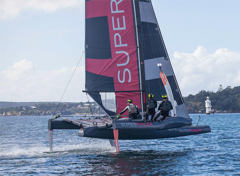 Flying towards Shark island on Sydney Harbour - SuperFoiler Grand Prix ©  John Curnow