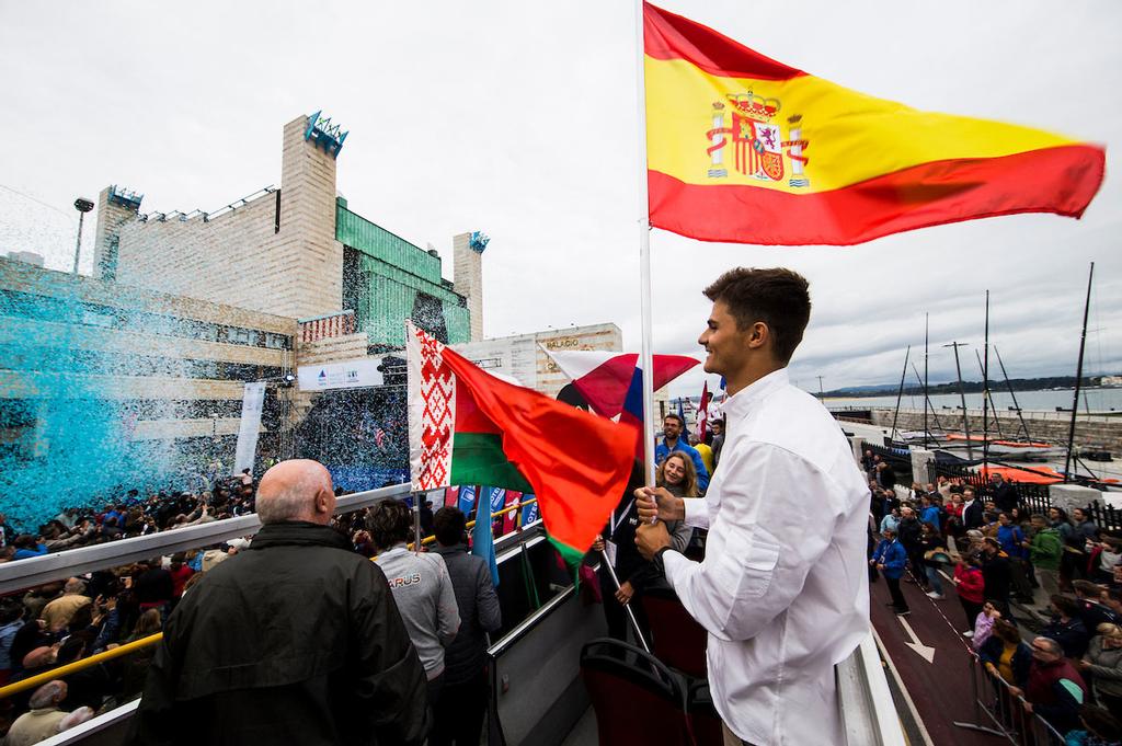 Diego Botin carries the Spanish flag - 2017 World Cup Series Final photo copyright Pedro Martinez http://www.tp52worldchampionship.com/ taken at  and featuring the  class