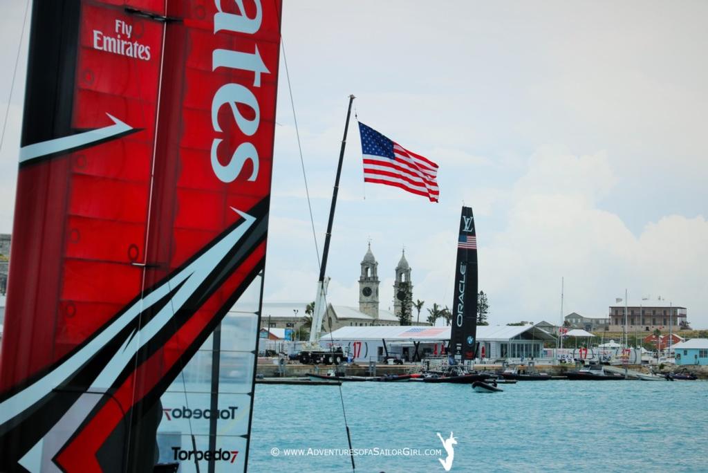 Emirates Team New Zealand and SoftBank Team - 2017 America's Cup photo copyright www.AdventuresofaSailorGirl.com taken at  and featuring the  class