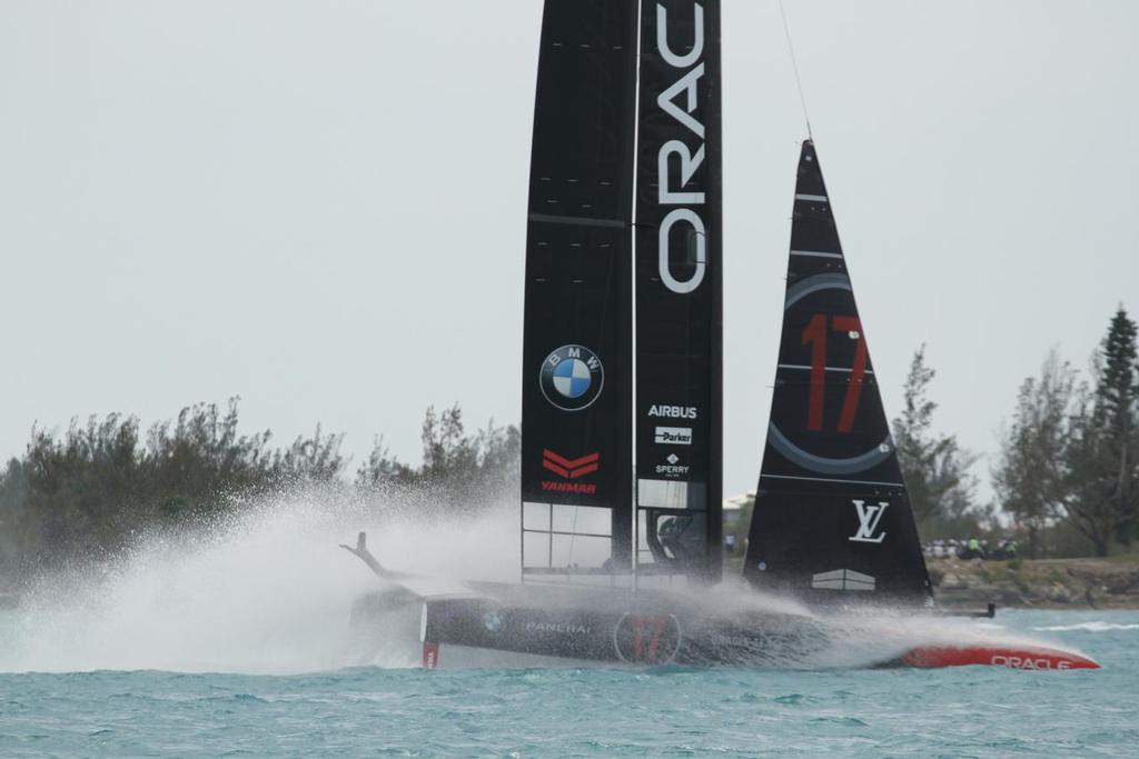 Oracle Team USA - does finishing dive for fans. - Round Robin 2, Day 7 - 35th America's Cup - Bermuda  June 2, 2017 © Richard Gladwell www.photosport.co.nz