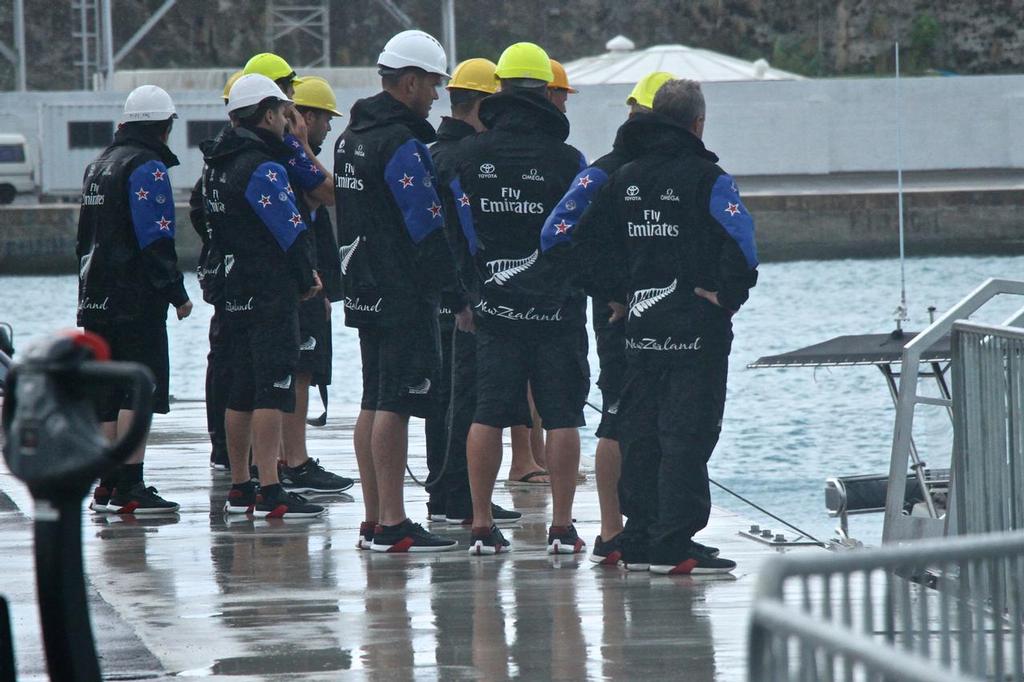 Reception Committee - Emirates Team New Zealand returns to the dock  - Semi-Final, Day 11 - 35th America's Cup - Bermuda  June 6, 2017 photo copyright Richard Gladwell www.photosport.co.nz taken at  and featuring the  class