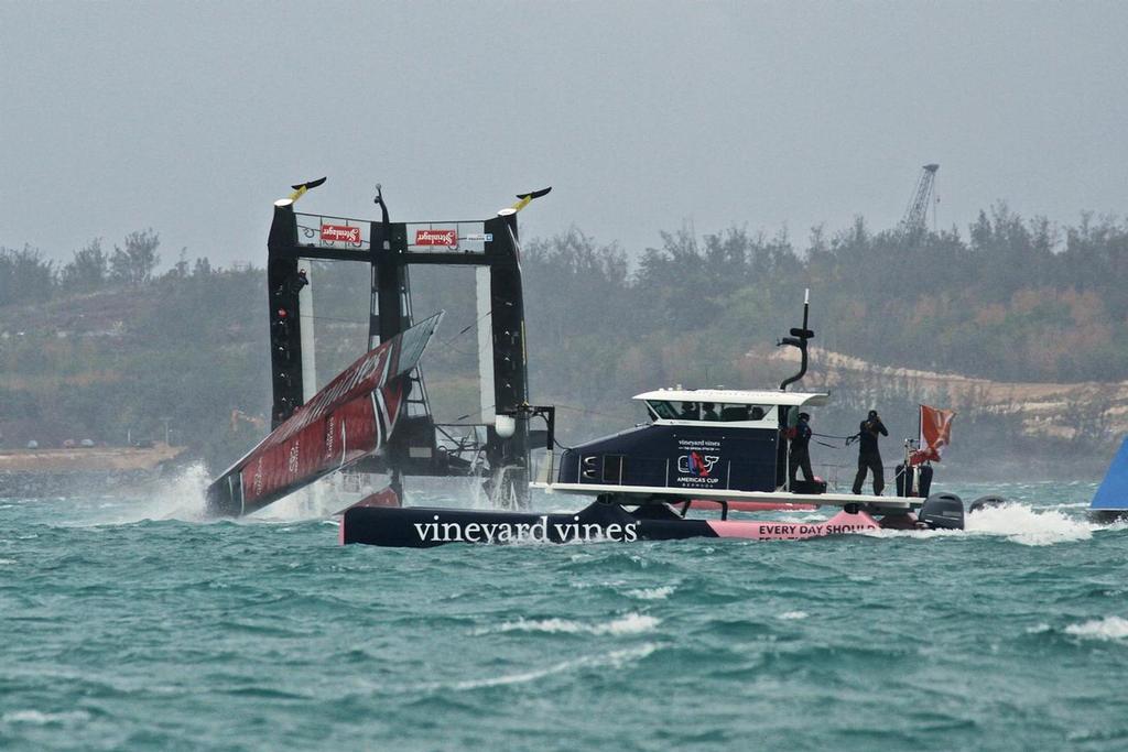 Wingsail hits the water in the pitchpole - Emirates Team New Zealand - Semi-Final, Day 11 - 35th America's Cup - Bermuda  June 6, 2017 photo copyright Richard Gladwell www.photosport.co.nz taken at  and featuring the  class