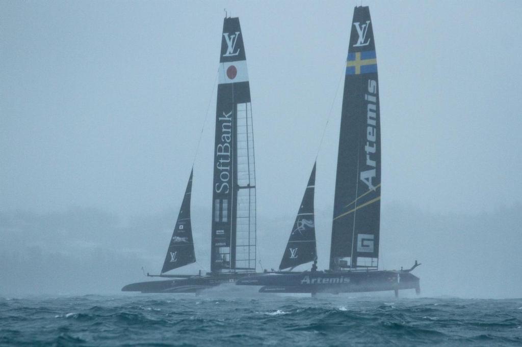 Some questioned the safety of  racing the AC 50 in poor visibility and 20+kts of wind - Semi-Finals  - America&rsquo;s Cup 2017, June 4, 2017 Great Sound Bermuda photo copyright Richard Gladwell www.photosport.co.nz taken at  and featuring the  class