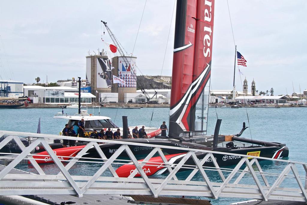 Emirates Team New Zealand about to head out for Practice ahead of the start of the LV Challenger Final © Richard Gladwell www.photosport.co.nz