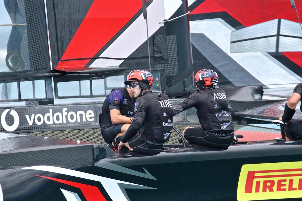 Peter Burling and Glenn Ashby after their narrow win in Race 6 - Emirates Team New Zealand - Challenger Final, Day  2 - 35th America's Cup - Day 15 - Bermuda  June 11, 2017 © Richard Gladwell www.photosport.co.nz