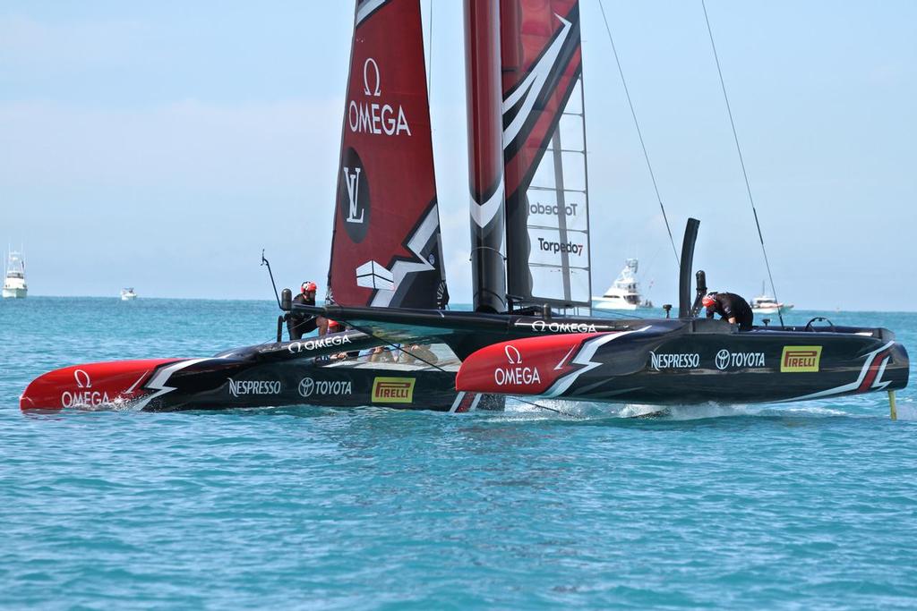 Emirates Team New Zealand in displacement mode - Challenger Final, Day  3 - 35th America&rsquo;s Cup - Day 16 - Bermuda  June 12, 2017 photo copyright Richard Gladwell www.photosport.co.nz taken at  and featuring the  class