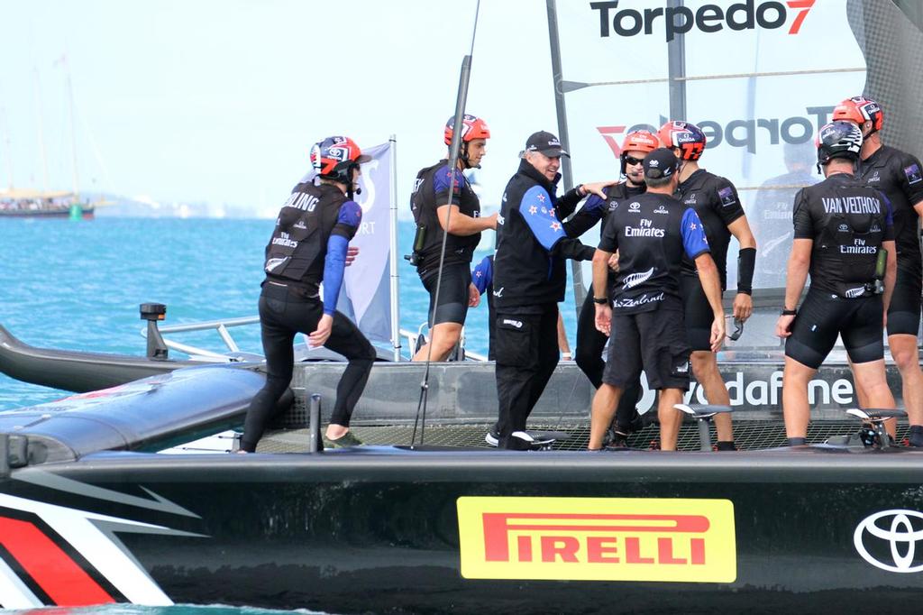 A very happy Team Principal, Matteo di Nora congratulates Emirates Team New Zealand  crew - Challenger Final, Day  3 - 35th America's Cup - Day 16 - Bermuda  June 12, 2017 © Richard Gladwell www.photosport.co.nz