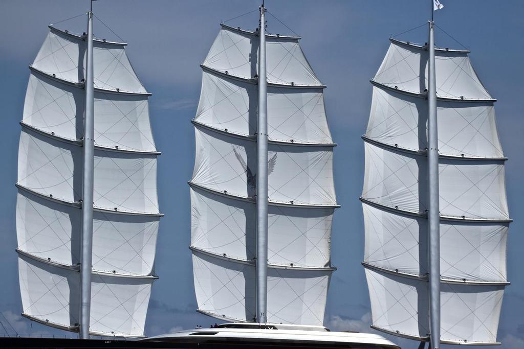 Maltese Falcon's square - rotating rig Super yacht pursuit racing - 35th America's Cup - Bermuda  -  June 13, 2017 © Richard Gladwell www.photosport.co.nz