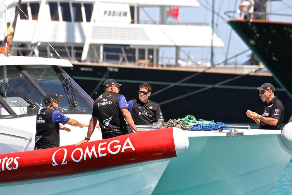 Emirates Team New Zealand - Chase boat discussion - 35th America's Cup Match - Race 4 - Bermuda  June 18, 2017 photo copyright Richard Gladwell www.photosport.co.nz taken at  and featuring the  class