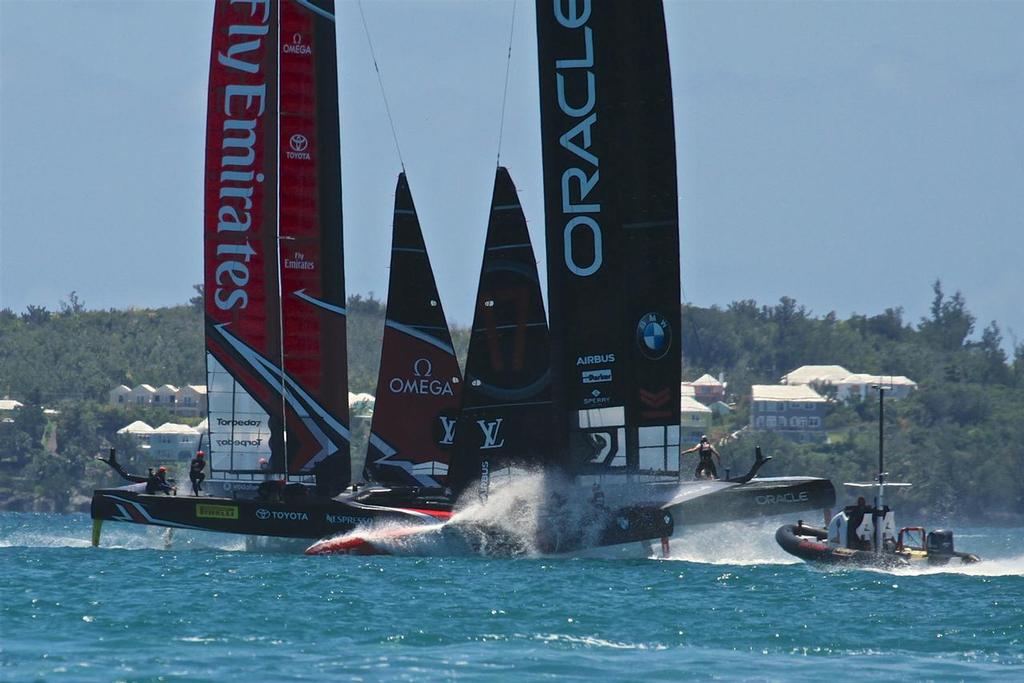 Emirates Team New Zealand and Oracle Team USA - 35th America's Cup Match - Race 3  Start - Bermuda  June 18, 2017 photo copyright Richard Gladwell www.photosport.co.nz taken at  and featuring the  class
