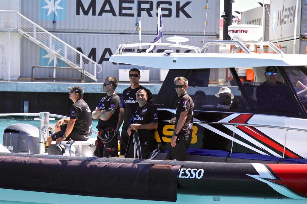 Happy faces on the tender Emirates Team New Zealand  - 35th America’s Cup Match - Race 4 - Bermuda  June 18, 2017 photo copyright Richard Gladwell www.photosport.co.nz taken at  and featuring the  class