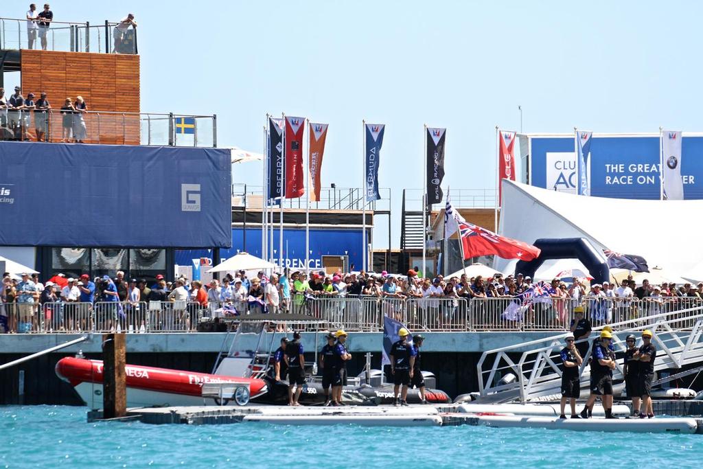 Fans await the return of Emirates Team New Zealand's AC50 - 35th America's Cup Match - Race 4 - Bermuda  June 18, 2017 photo copyright Richard Gladwell www.photosport.co.nz taken at  and featuring the  class