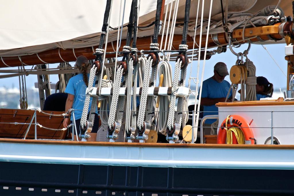 Columbia rigging detail -   at the start of the Semi-Finals  - 35th America’s Cup - Bermuda  © Richard Gladwell www.photosport.co.nz