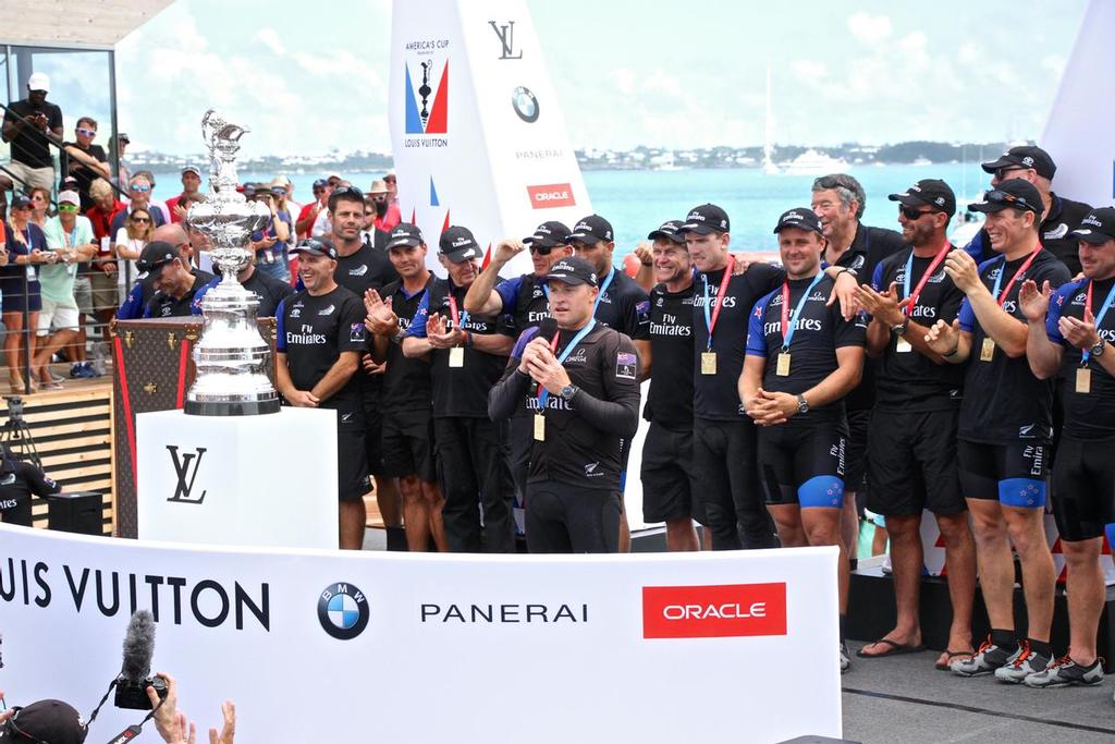 Skipper Glenn Ashby speaks Emirates Team NZ wins the  America’s Cup 2017, June 26, 2017 - Great Sound Bermuda © Richard Gladwell www.photosport.co.nz