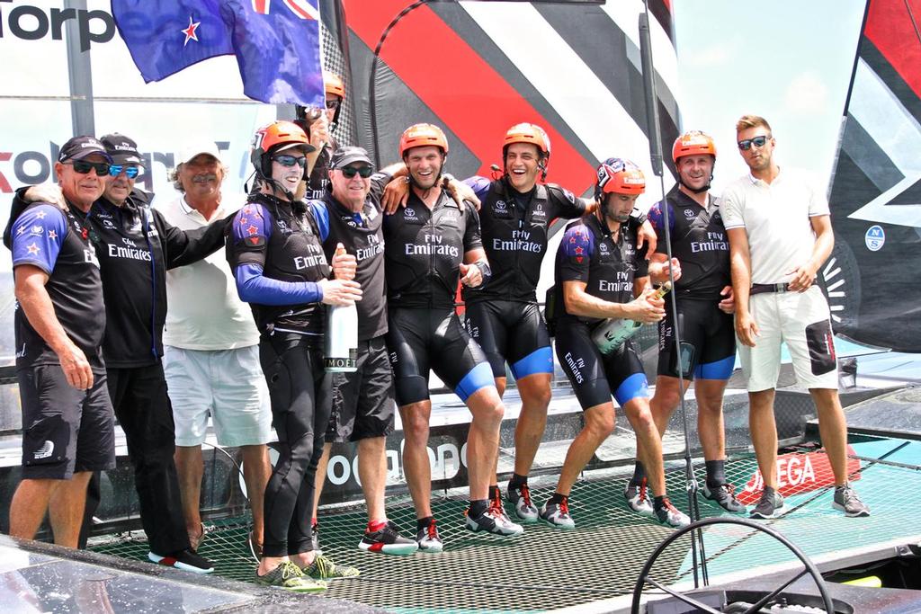 Grant Dalton and Matteo de Nora and Stephen Tindall (5th form left) - Finish - Emirates Team New Zealand - Match, Day  5 - Finish Race 9 - 35th America's Cup  - Bermuda  June 26, 2017 - photo © Richard Gladwell www.photosport.co.nz