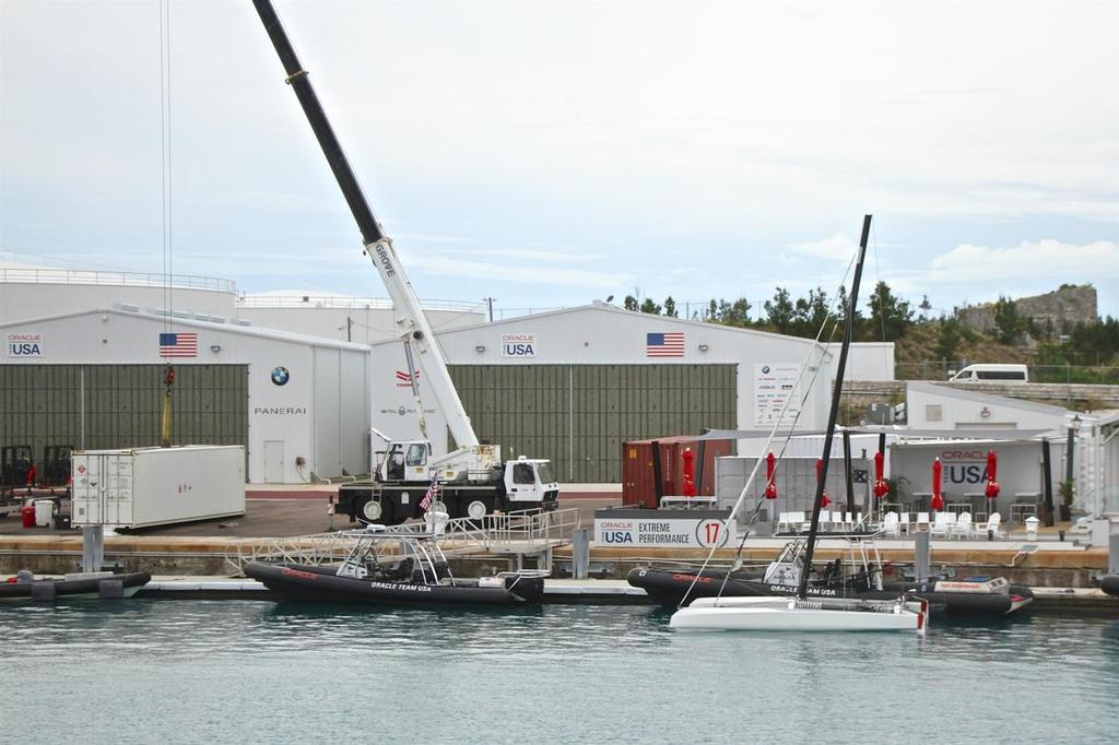 Oracle Team USA base occupies a footprint of approximate 3500sq metres - about the same as required for Auckland for each of ten teams - Bermuda, June 28, 2017 © Richard Gladwell www.photosport.co.nz