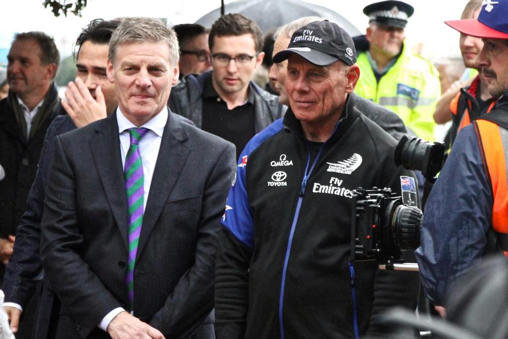 Emirates Team New Zealand - Prime Minister Bill English with Grant dalton - Parade in  Auckland,   July 6, 2017 © Richard Gladwell www.photosport.co.nz