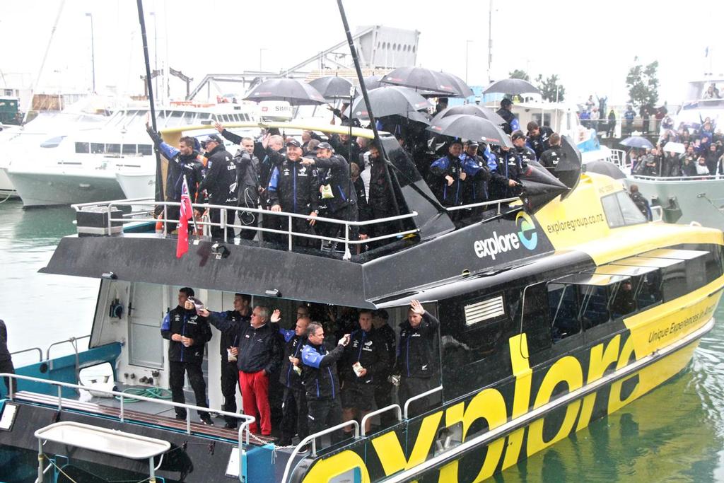 Emirates Team New Zealand - Bruno Trouble - lower deck in red pants - Parade in  Auckland,   July 6, 2017 © Richard Gladwell www.photosport.co.nz