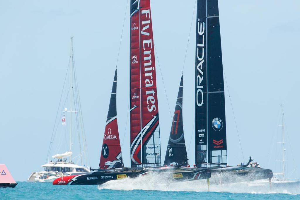 Louis Vuitton America's Cup Match Racing Day 2. Emirates Team New Zealand vs. Oracle Team USA races 3 & 4. photo copyright Richard Hodder/Emirates Team New Zealand taken at  and featuring the  class