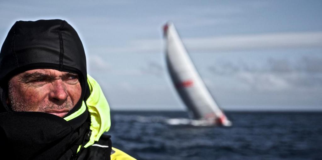 March 31,2015. Leg 5 to Itajai onboard Team Brunel. Day 13. Skipper Bouwe Bekking during the Cape Horn rounding,MAPFRE close behind. © Stefan Coppers/Team Brunel