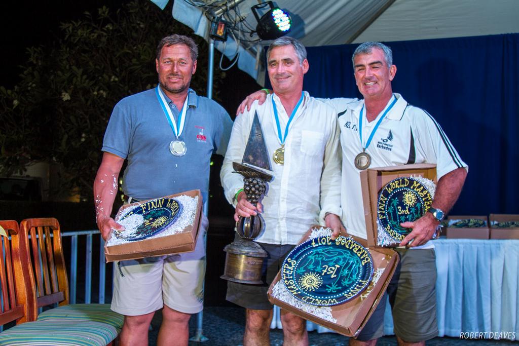 Grand Masters: 2. Michael Maier, CZE; 1. Laurent Hay, FRA; 3. Karl Purdie, NZL - 2017 Finn World Masters ©  Robert Deaves