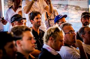 At the skippers' briefing on the practice day at the GC32 Villasimius Cup photo copyright Jesus Renedo / GC32 Racing Tour taken at  and featuring the  class