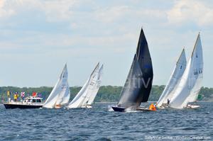 William Booth’s Flapper, N-71 set the tone for the weekend in Saturday’s first start squeezing out  Jerry Goldlust’s Cherokee, US-53 and Hugh Jones’ Madcap, US-21 at the pin  - MetreFest Newport 2017 photo copyright  SallyAnne Santos / WindlassCreative.com taken at  and featuring the  class