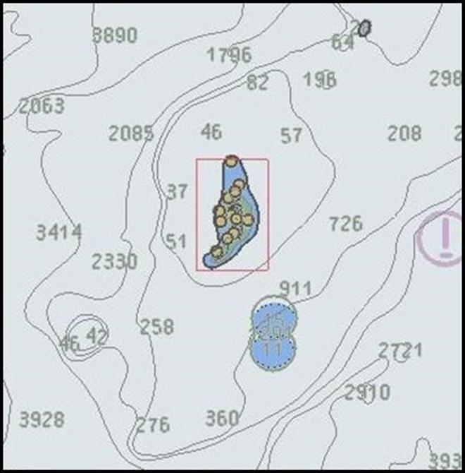 Official ENC with reef, islands, obstructions and depths all displayed correctly. Safety depth contour includes all dangers to shipping. © Australian Maritime Safety Authority http://www.amsa.gov.au