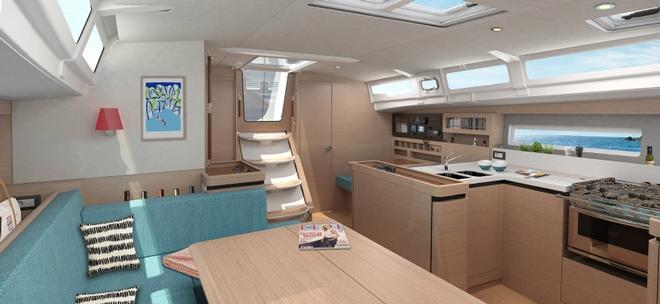 Looking aft in the Main Saloon of the Jeanneau Sun Odyssey 490 © Jeanneau France