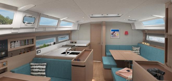 Looking for'ard in the Main Saloon of the Jeanneau Sun Odyssey 490 © Jeanneau France