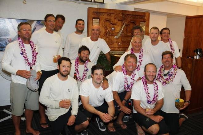 Rio 100 crew poses with the Barn Door Trophy - 2017 Transpac Race © David Liivingston / TPYC