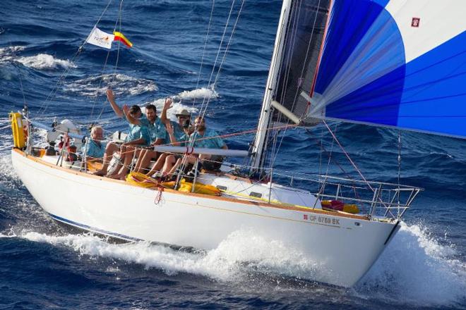 Nothing goes offwind like a Cal 40: Fred Cook's beautiful Sequoia crosses the finish line today - 2017 Transpac Race ©  Sharon Green / Ultimate Sailing