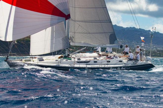 Between the Sheets finishing this morning in style - 2017 Transpac Race © Betsy Crowfoot/Ultimate Sailing