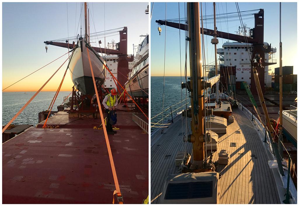 Dorade arriving in Brisbane yesterday via yacht transport  © Rasmus Bregenhoj