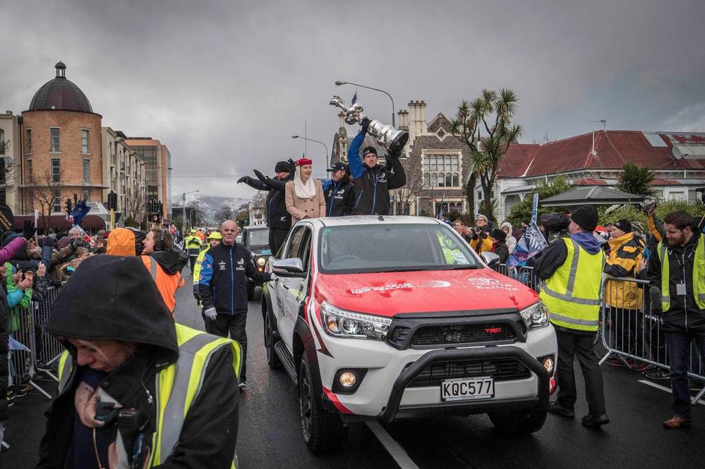 Emirates Team New Zealand are welcomed into Christchurch - a warm welcome on a very cold day © Emirates Team New Zealand http://www.etnzblog.com