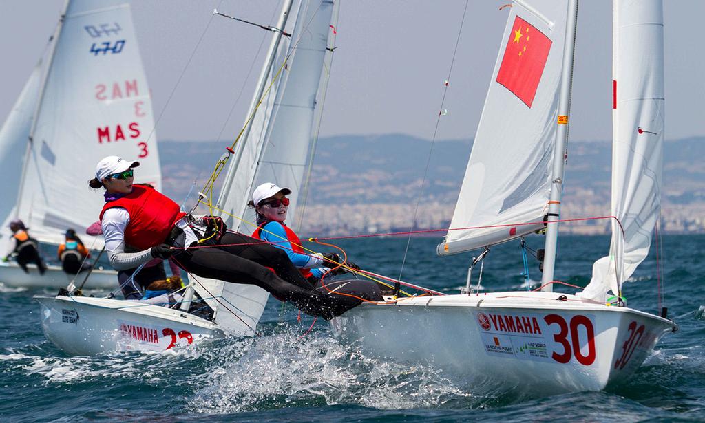 Xiaoli Wang/Haiyang Gao (CHN) close qualification series in 5th - 2017 470 World Championship © Nikos Alevromytis http://www.470.org