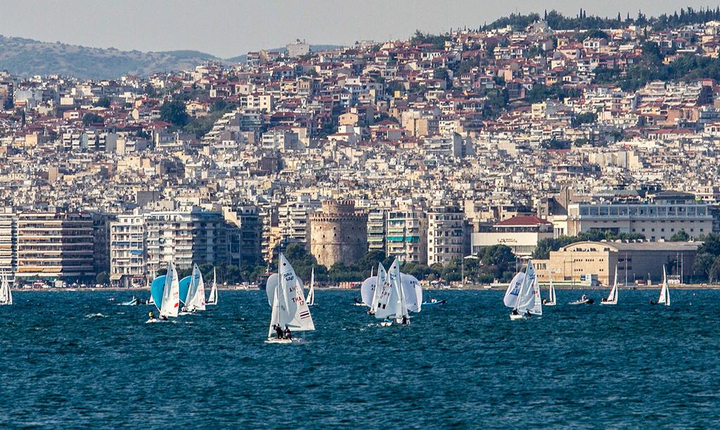 Racing at the 470 Worlds off the city of Thessaloniki  - 2017 470 World Championship © Nikos Alevromytis http://www.470.org