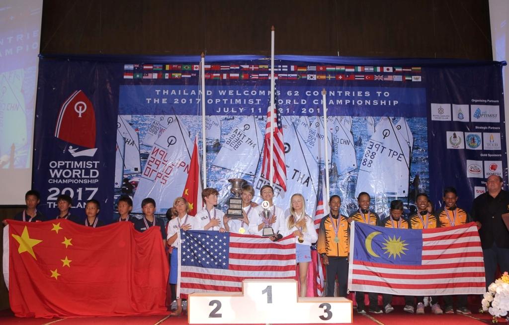 Best Team Racing category - First United State of America, second China and third Team Malaysia photo copyright Optimist World Championship taken at  and featuring the  class