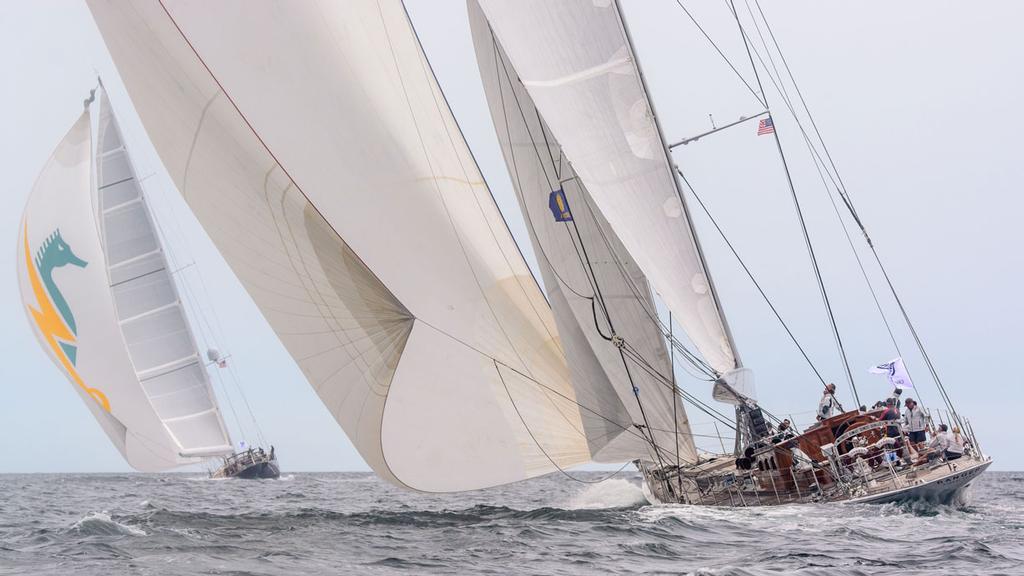 the 42 m J Class yacht Ranger chases the 37 m yacht Action during the 1st day of racing - Candy Store Cup © John Lincourt