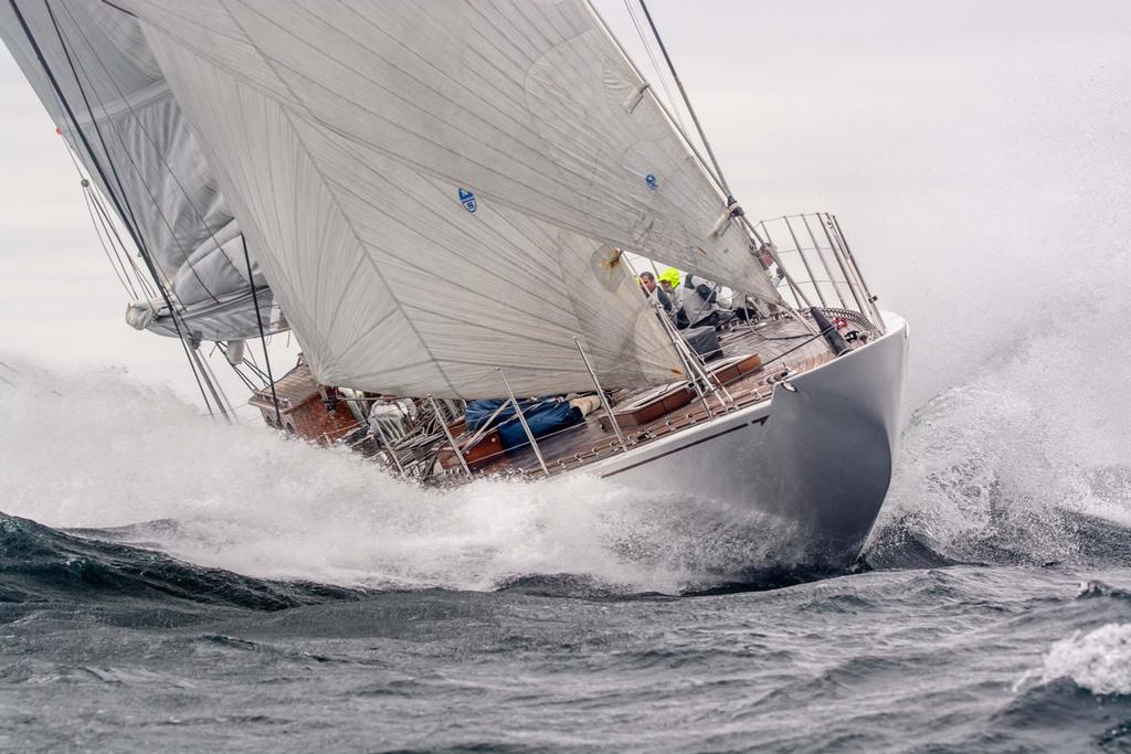 The 42 m J Class Yacht Ranger cuts through a swell during a wet & wild up wind leg on day 3. - Candy Store Cup © John Lincourt