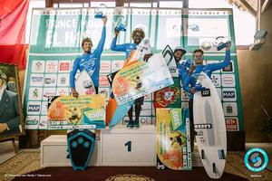 Main event podium: Winner: Mitu Monteiro (CV) F-One / 2nd: Keahi de Abotiz (AUS) Cabrinha / 3rd: Paulino Pereira (POR) Ozone / Xenon / 4th: James Carew (AUS) North - GKA Kite-Surf World Tour photo copyright  Ydwer van der Heide taken at  and featuring the  class